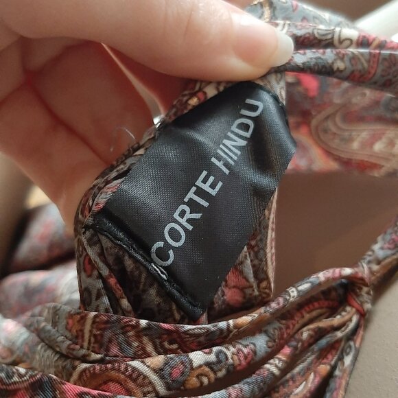 CORTE HINDU Pink and Blue Flowy Paisley V-Neck Halter Open Back Maxi Dress - Picture 14 of 17